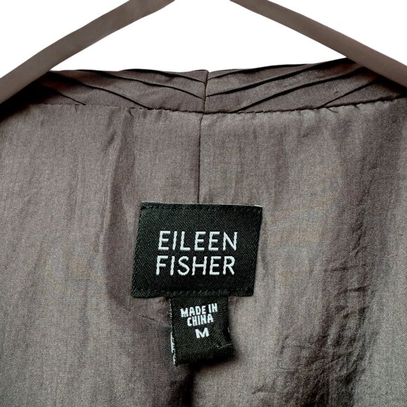 EILEEN FISHER 100% Silk Jacket Size Medium Brown Open Front Womens Evening - Picture 4 of 11